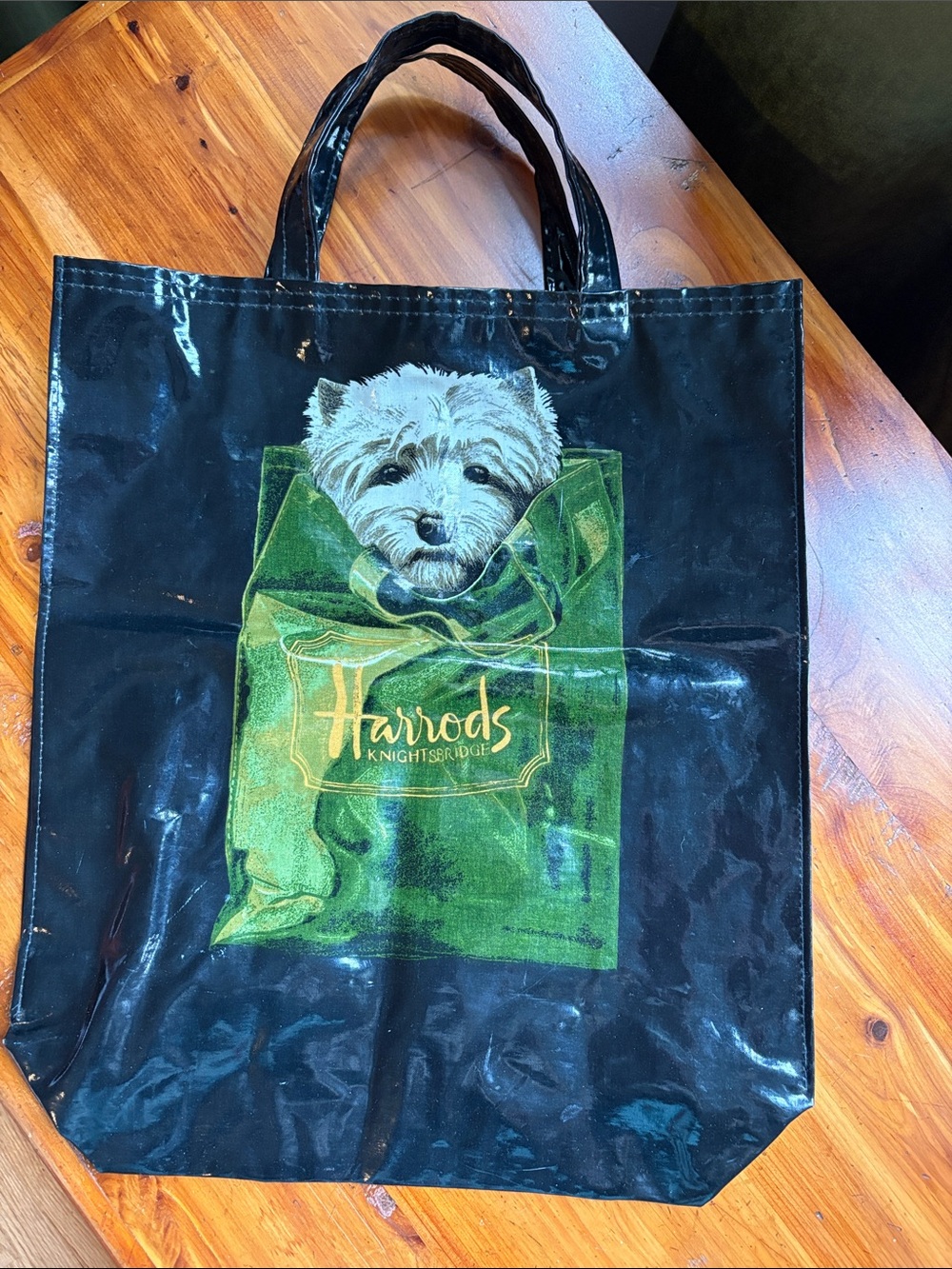 Harrods Black & Green Dog Print Tote Bag